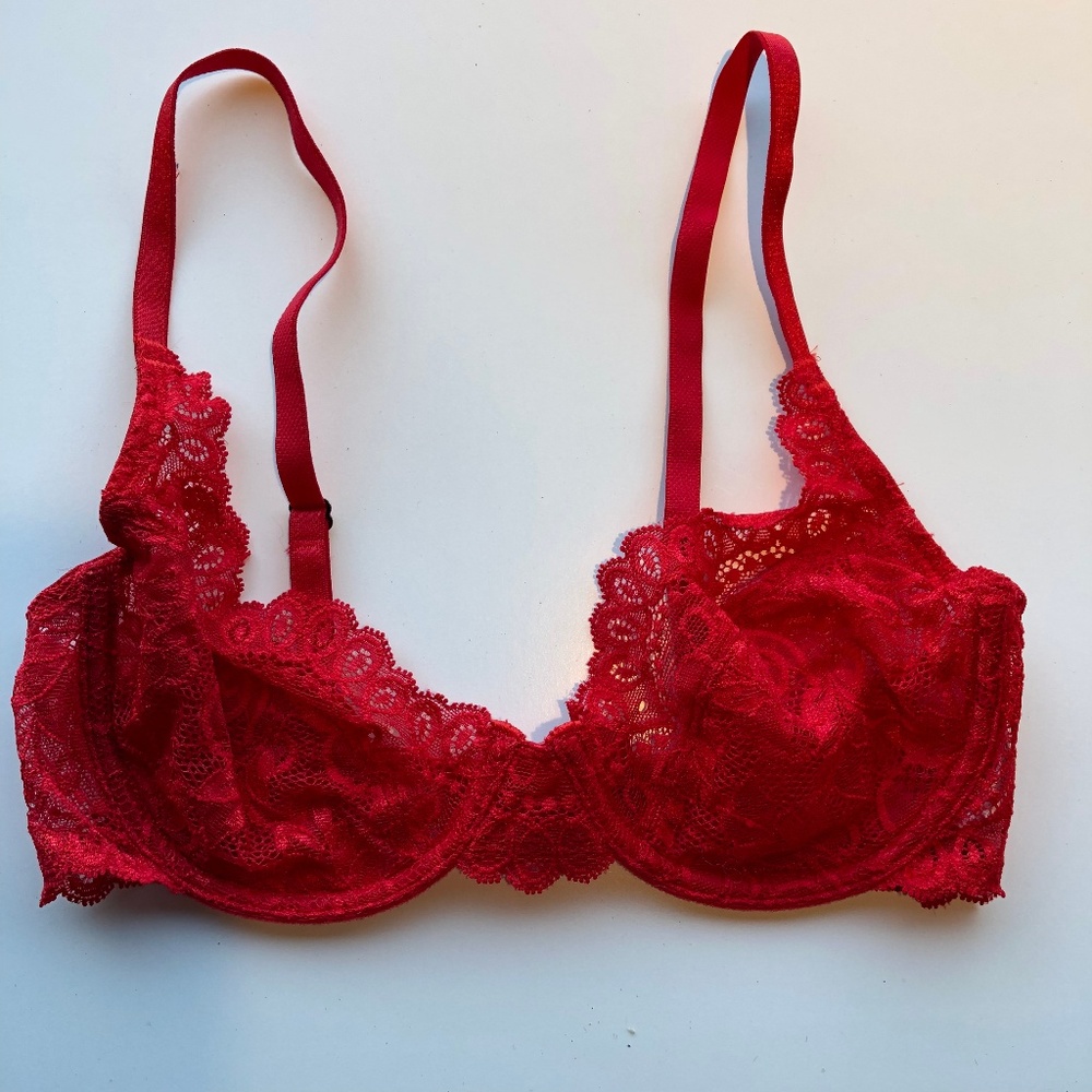 Donna Karen Red Lace Underwire Bra 34B